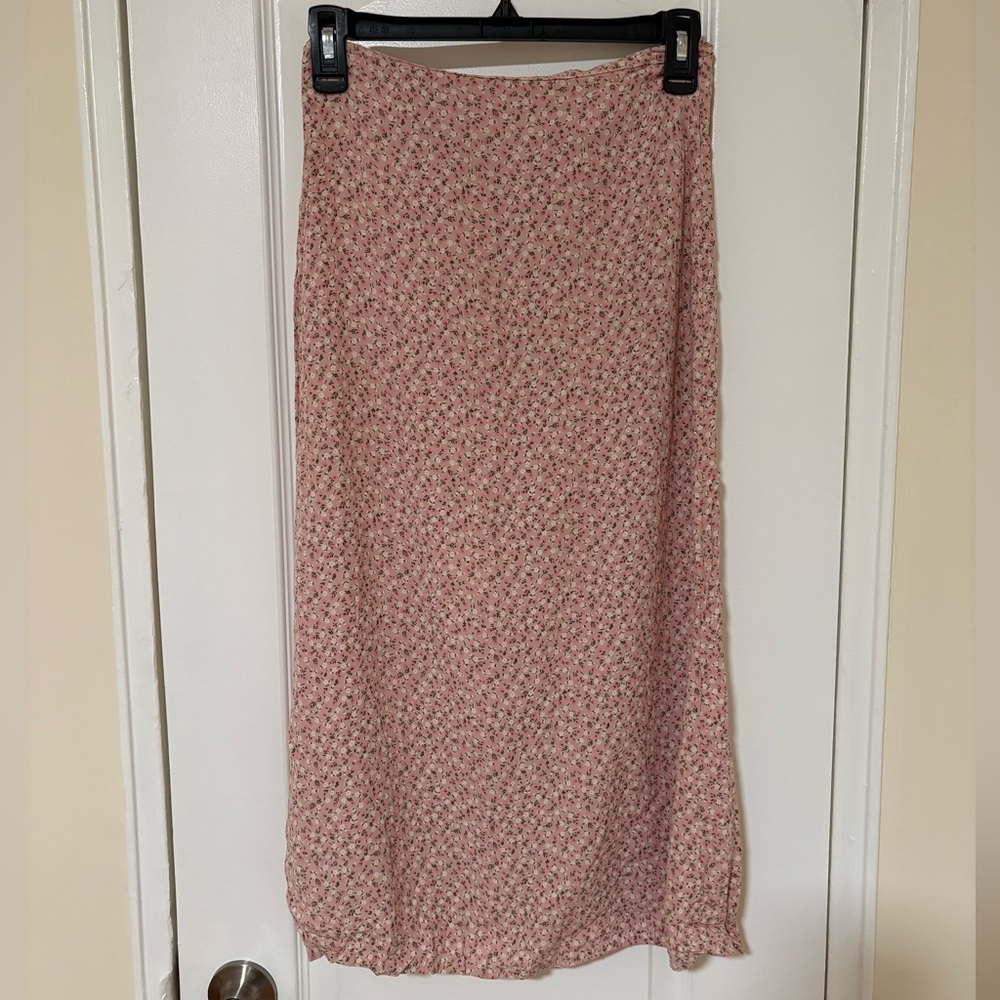 Brandy Melville Pink Floral Midi Skirt - Picture 2 of 5